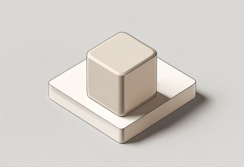 Ilustração de um objeto genérico sobre uma superfície limpa e minimalista.